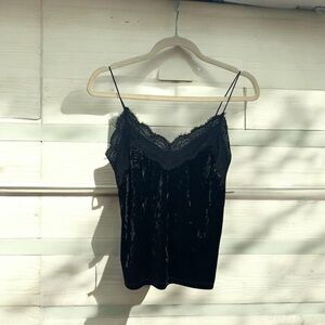 Dynamite Black Velvet Lace Trim Cami Top XS